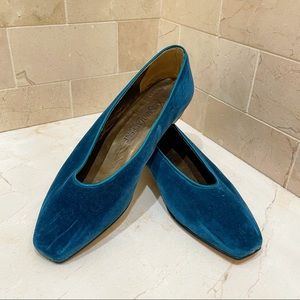 Vintage Yves Saint Laurent gem blue velvet shoes